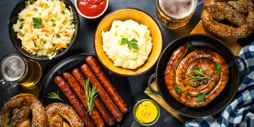 غذای سوسیس آبجو و برتزل