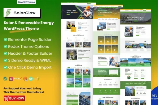 قالب وردپرس انرژی خورشیدی و تجدیدپذیر Solarglow